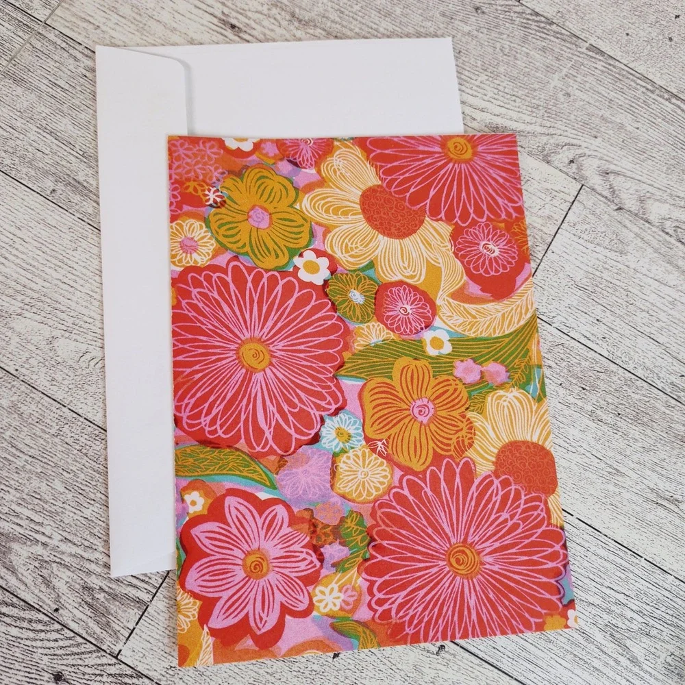 Floral Greeting Card Blank Note Card Colorful‎ Flowers Stationery Any Occasion